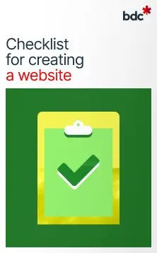 Illustration of a clipboard in bright colors with the text Checklist for creating a website