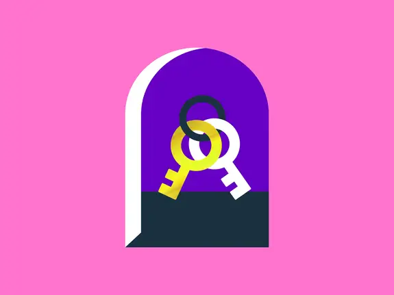 Set of 2 keys standing though a door