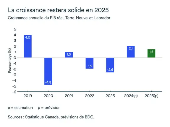 Graphique MEL mai 2025: Croissance annuelle du PIB réel, Terre-Neuve-et-Labrador
